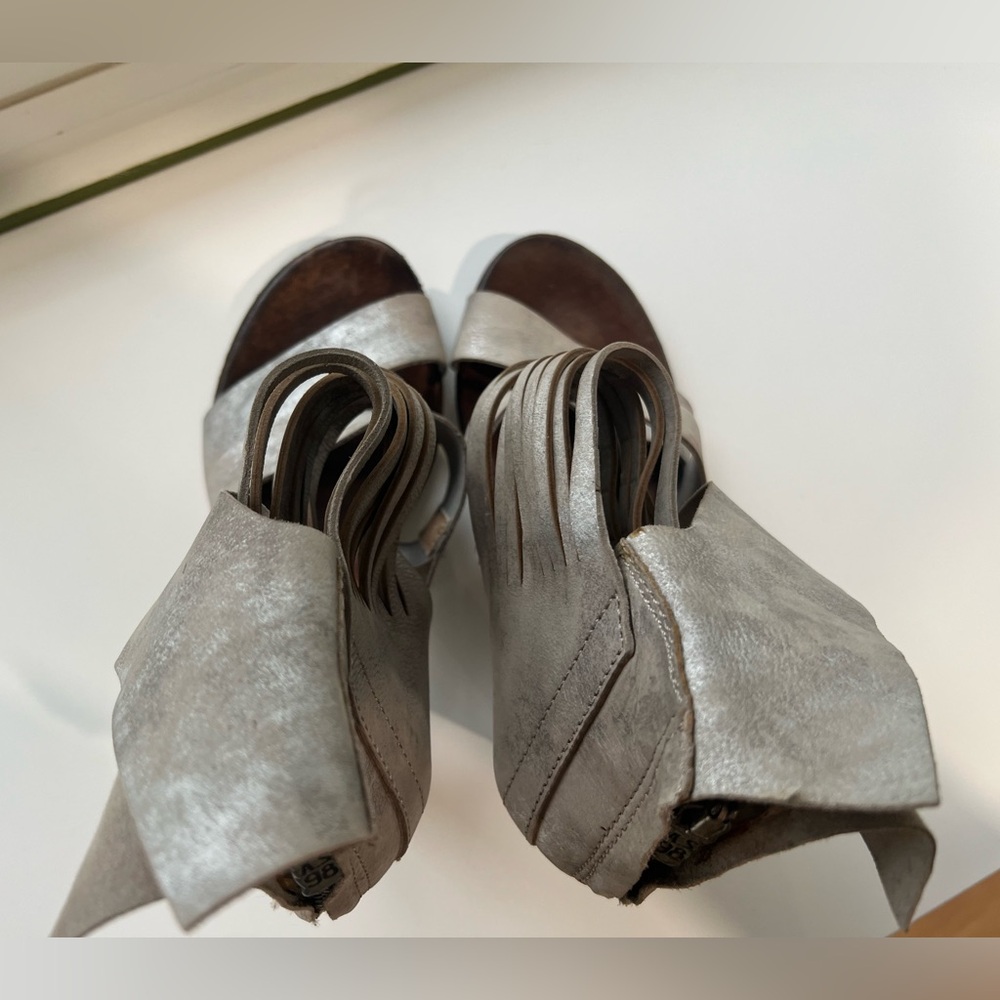 A.S.98 Metallic Silver Gray Strappy Sculpted Heel Sandals 37 - Picture 12 of 14